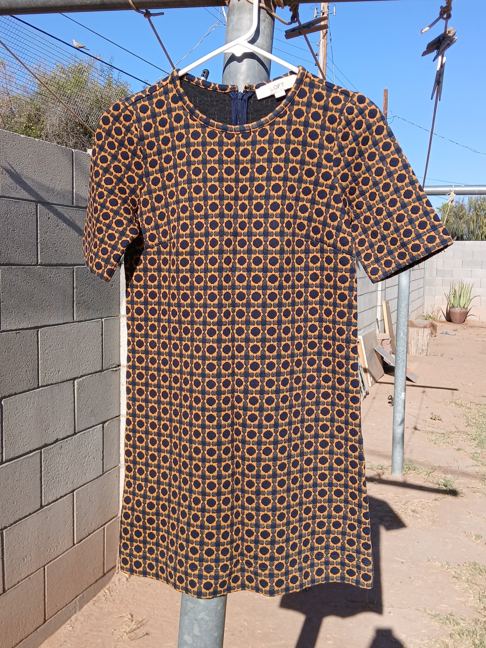 LOFT Navy and Mustard Geo  Mini Dress